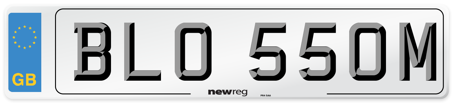 Suffix style number plate example displaying BLO 550M