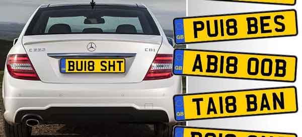 car showing banned plate example, with list of other banned plates to the side