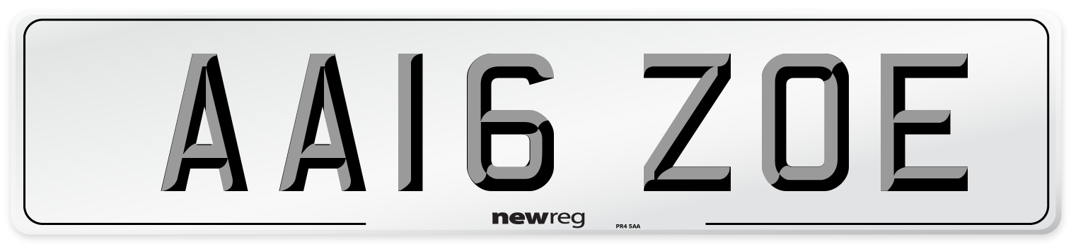 AA16 ZOE Rear Number Plate