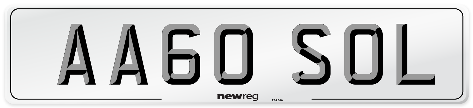 AA60 SOL Rear Number Plate