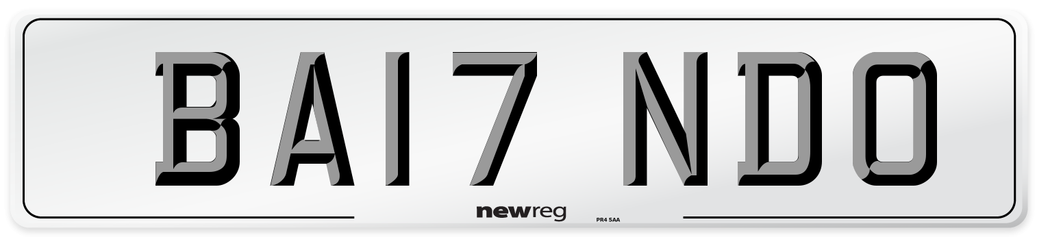BA17 NDO Rear Number Plate