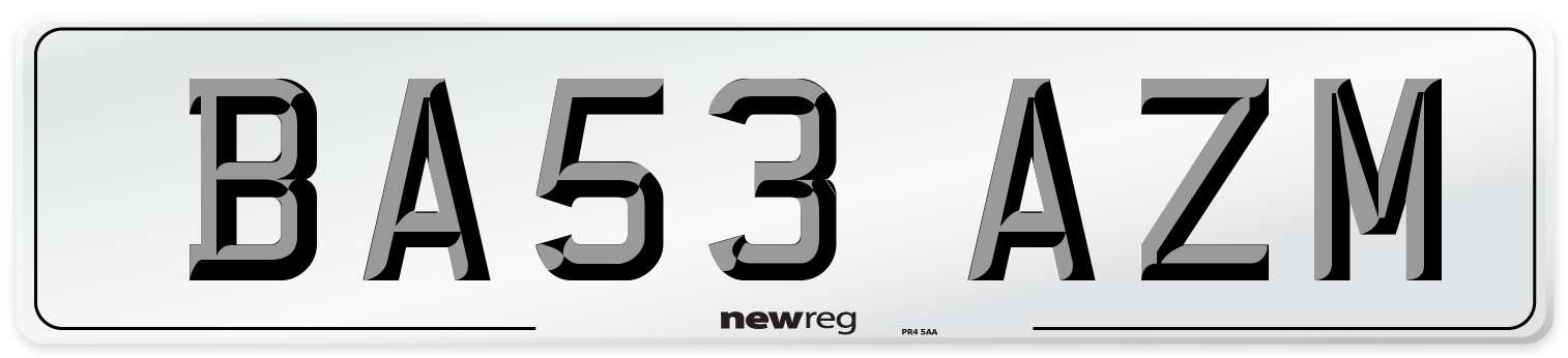 BA53 AZM Number Plate from New Reg