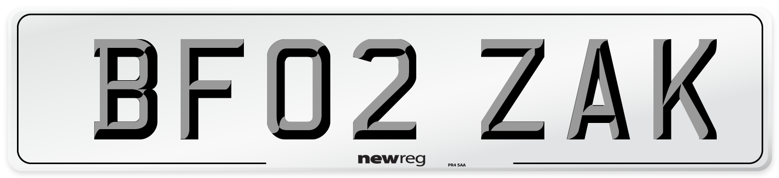 BF02 ZAK Number Plate from New Reg