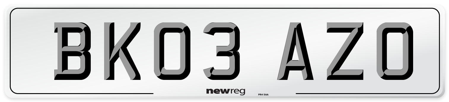 BK03 AZO Number Plate from New Reg