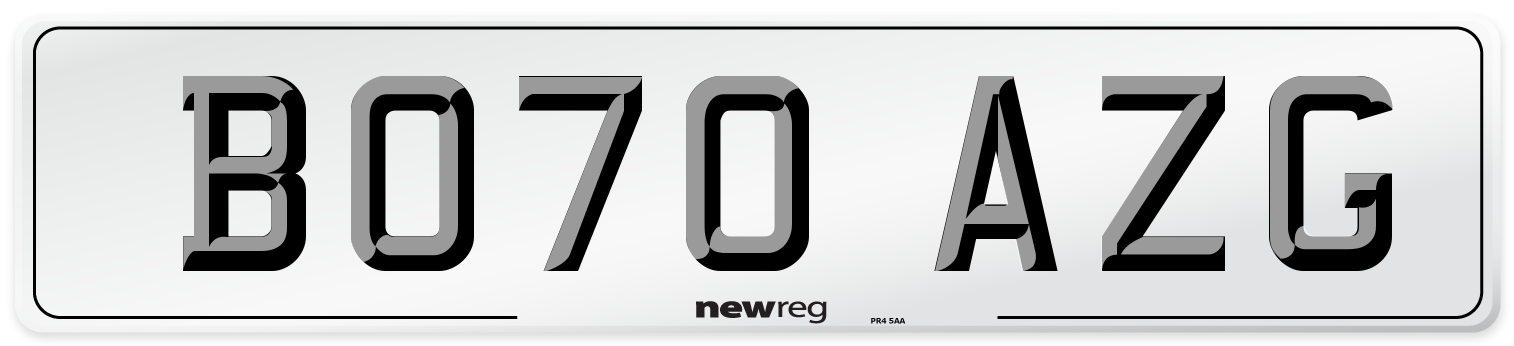 BO70 AZG Rear Number Plate
