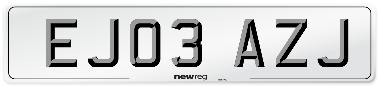 EJ03 AZJ Number Plate from New Reg