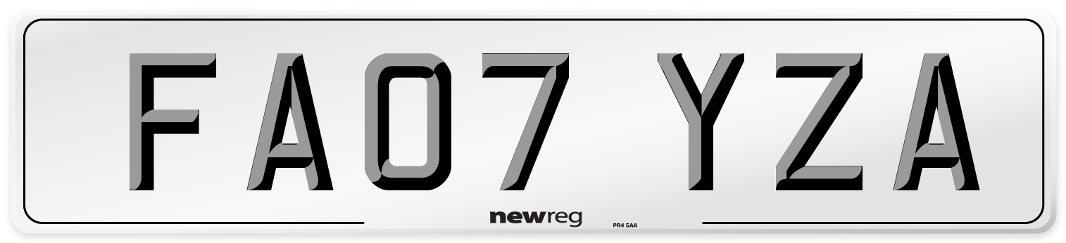 FA07 YZA Rear Number Plate