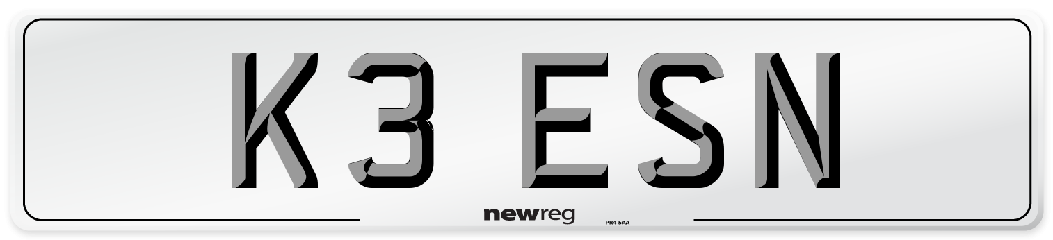 K3 ESN Rear Number Plate