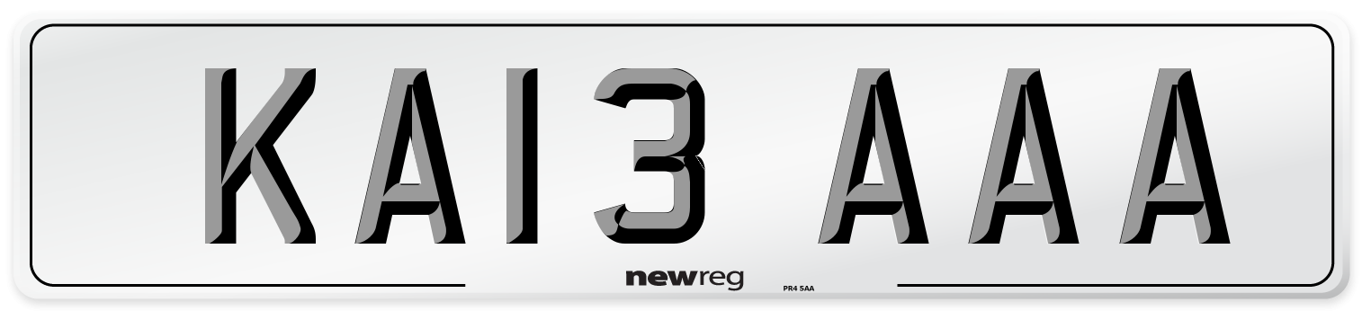KA13 AAA Rear Number Plate