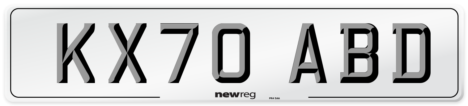 KX70 ABD Rear Number Plate