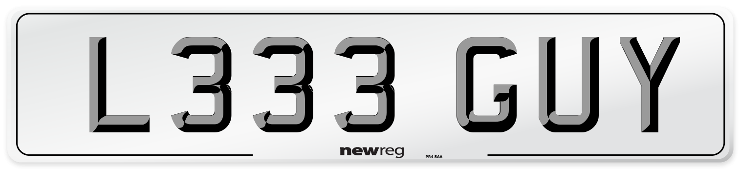 L333 GUY Rear Number Plate