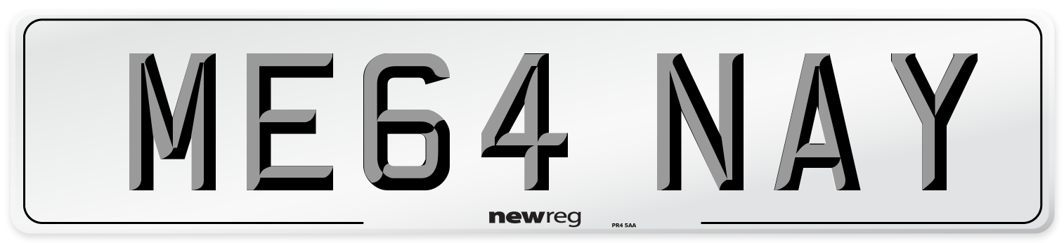 ME64 NAY Rear Number Plate