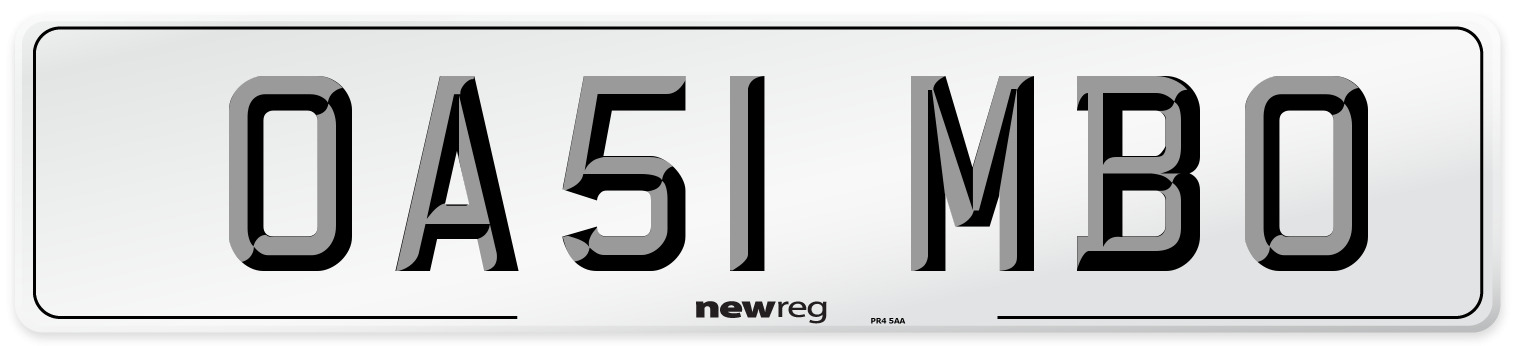OA51 MBO Rear Number Plate
