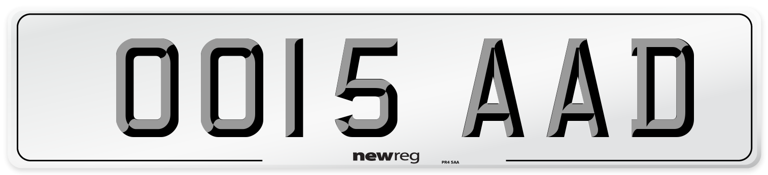 OO15 AAD Rear Number Plate