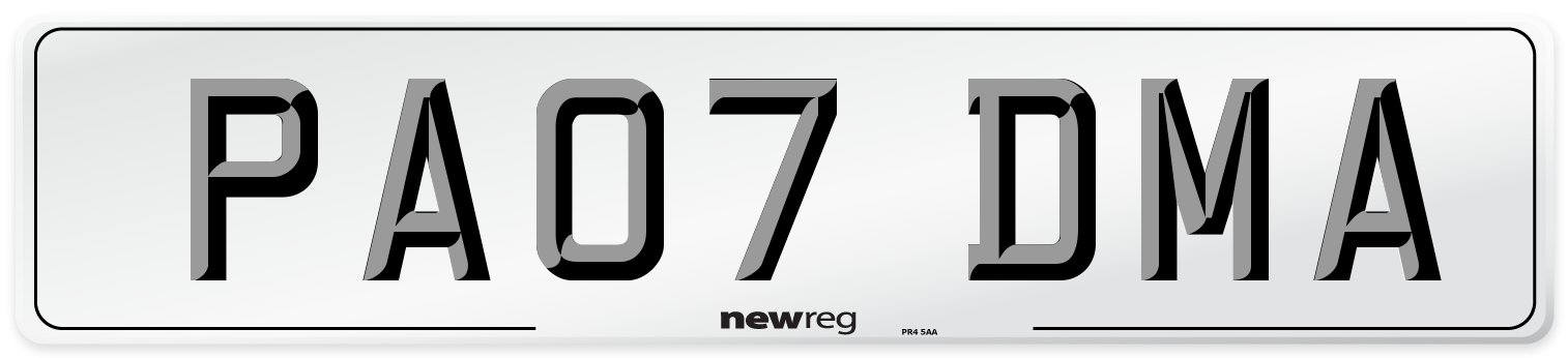 PA07 DMA Number Plate from New Reg