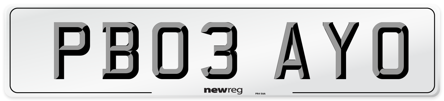 PB03 AYO Number Plate from New Reg