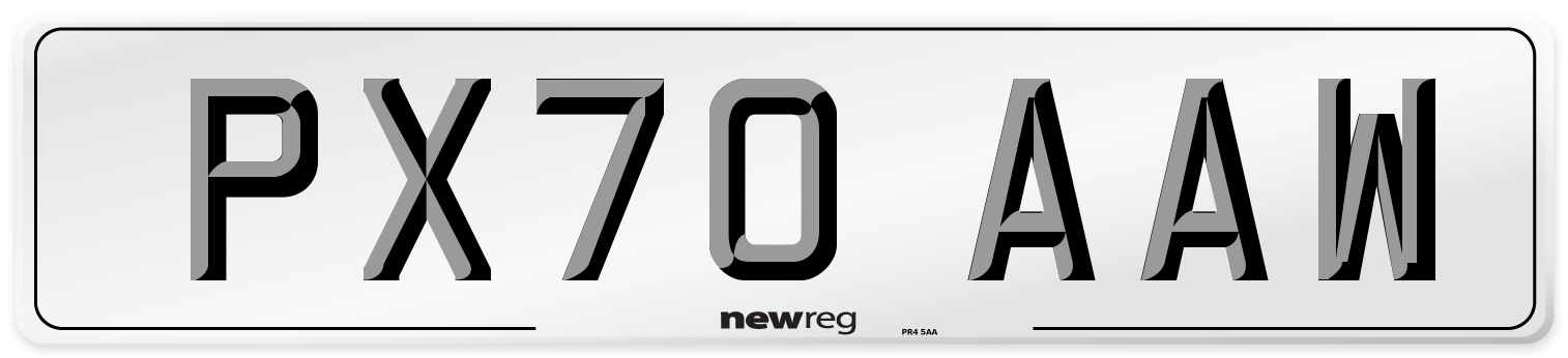PX70 AAW Rear Number Plate