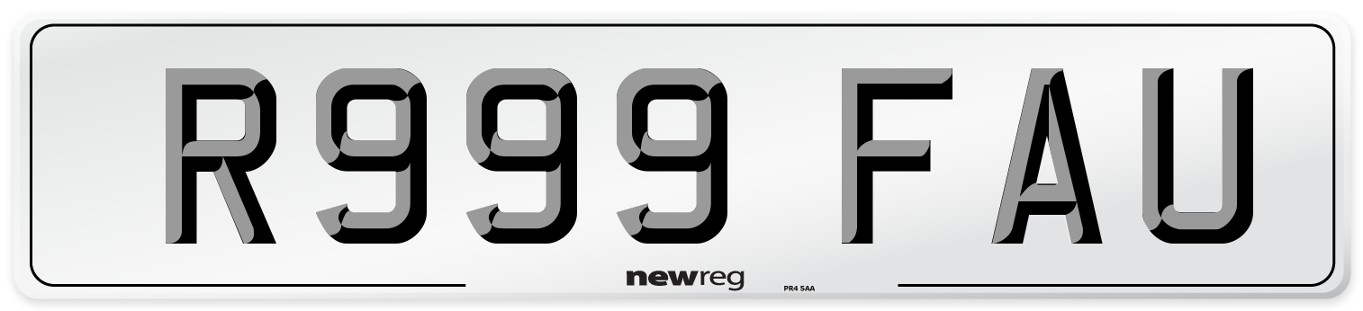 R999 FAU Number Plate from New Reg