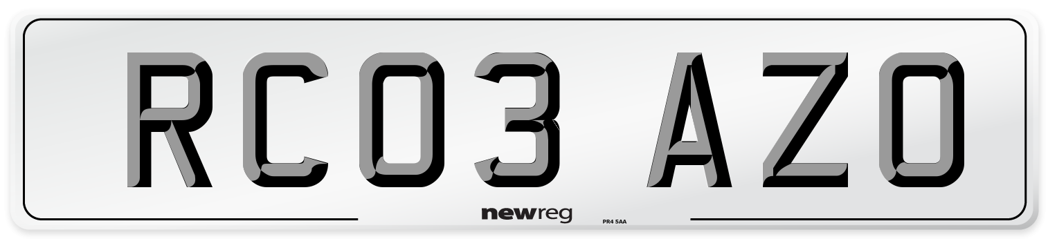 RC03 AZO Number Plate from New Reg
