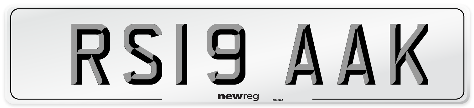 RS19 AAK Rear Number Plate