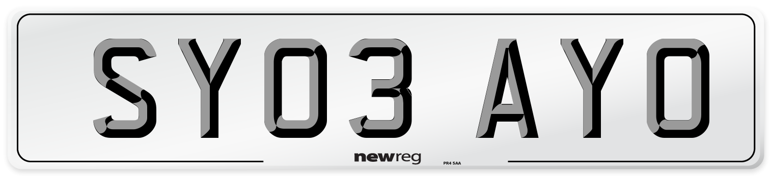 SY03 AYO Number Plate from New Reg