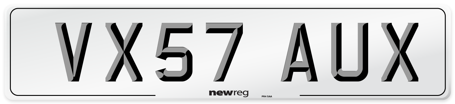 VX57 AUX Number Plate from New Reg