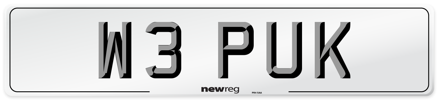 W3 PUK Rear Number Plate