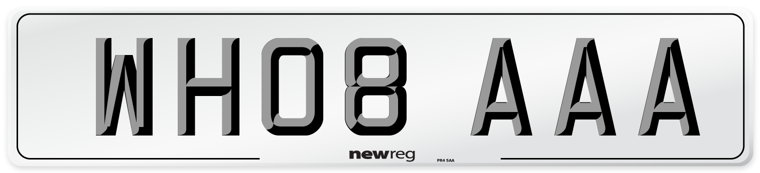 WH08 AAA Rear Number Plate