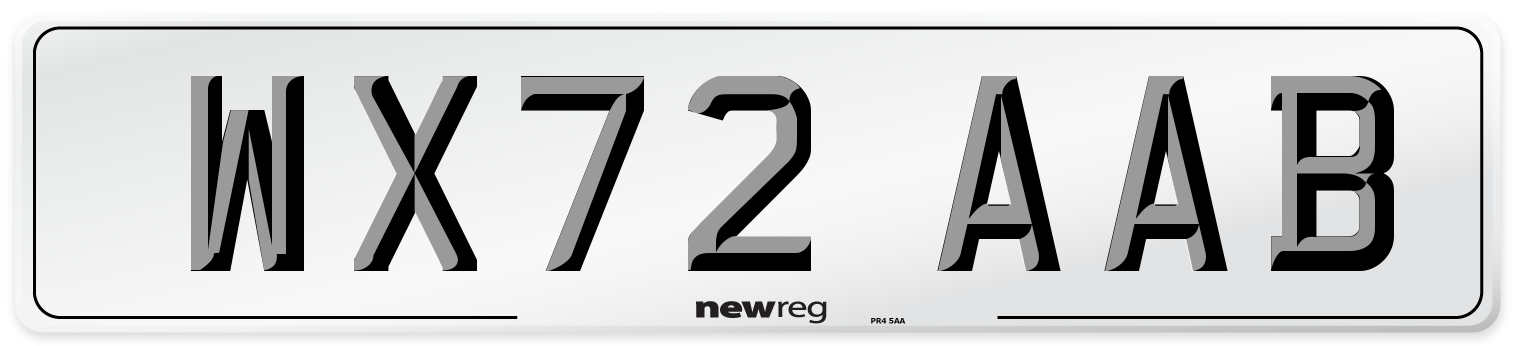 WX72 AAB Rear Number Plate