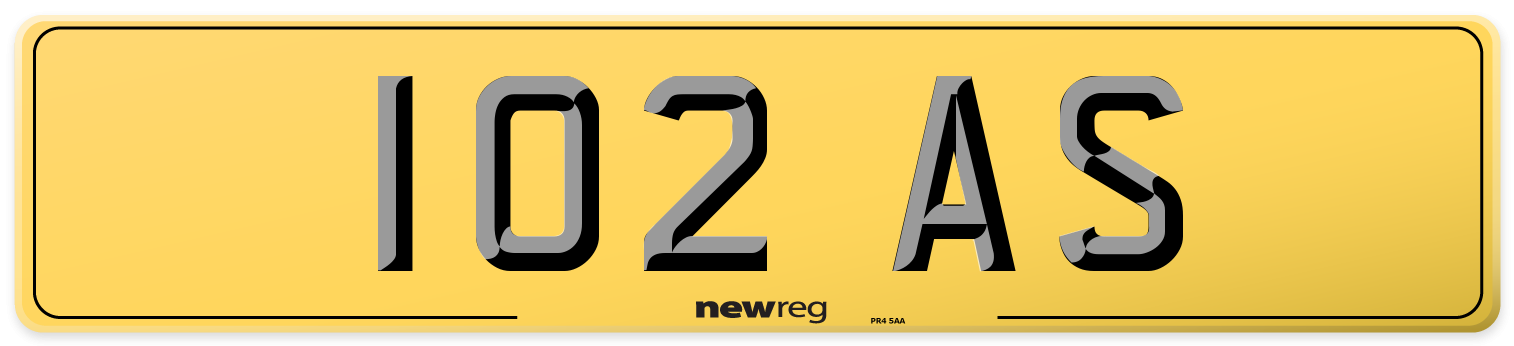 102 AS Rear Number Plate