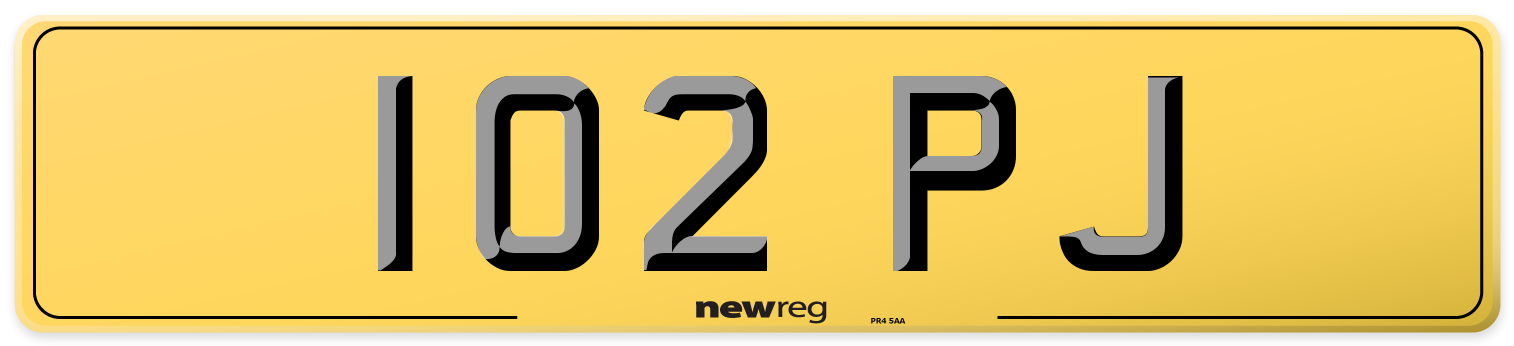 102 PJ Rear Number Plate