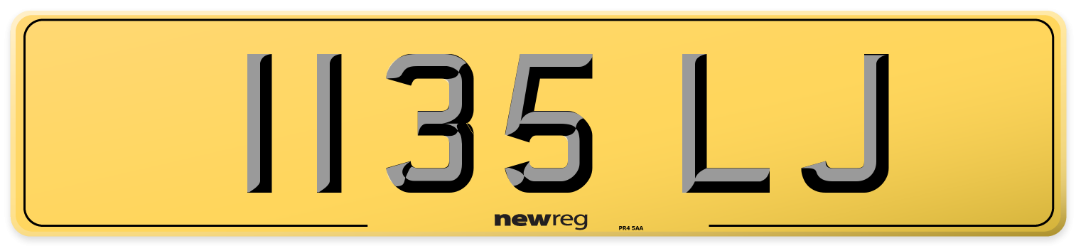 1135 LJ Rear Number Plate