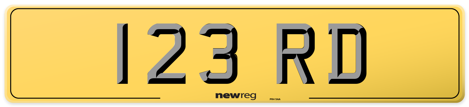 123 RD Rear Number Plate