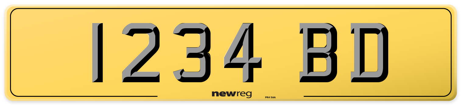 1234 BD Rear Number Plate