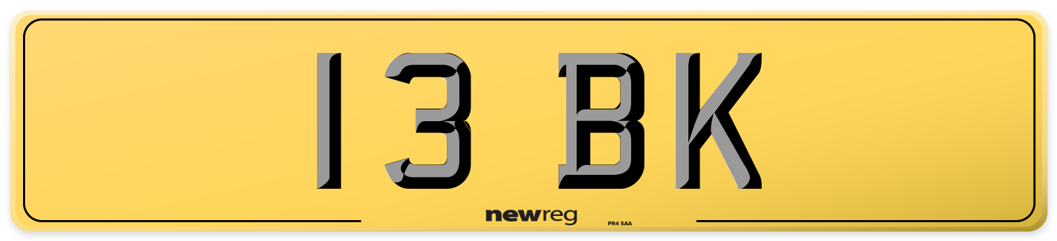 13 BK Rear Number Plate