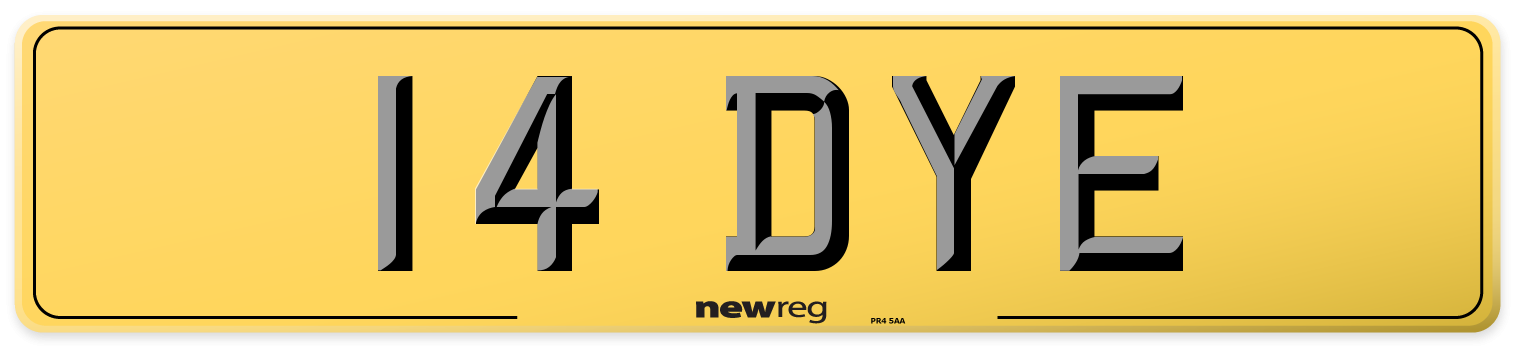 14 DYE Rear Number Plate