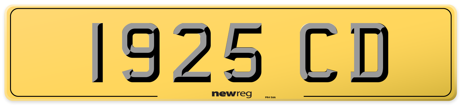 1925 CD Rear Number Plate