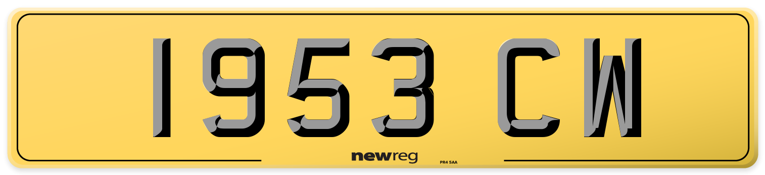 1953 CW Rear Number Plate