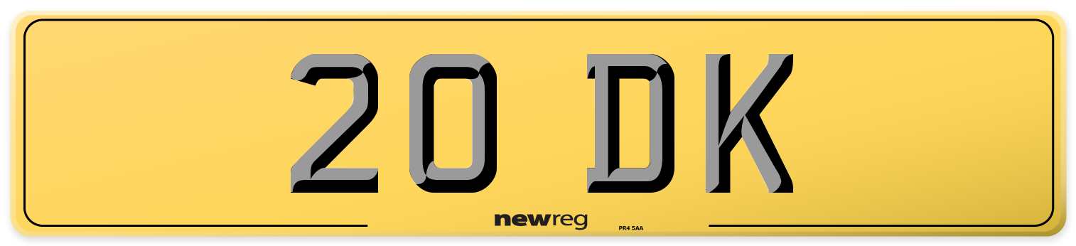 20 DK Rear Number Plate