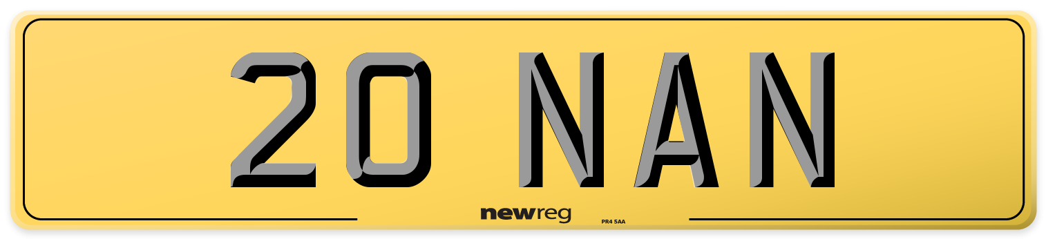 20 NAN Rear Number Plate