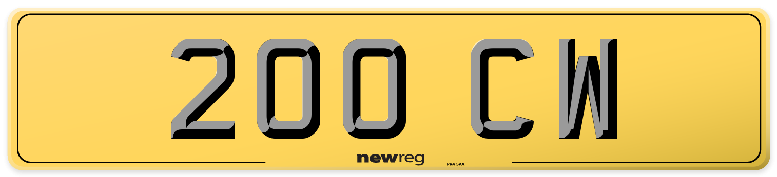200 CW Rear Number Plate