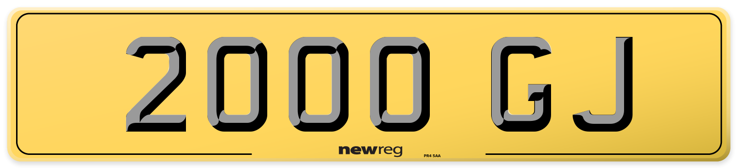 2000 GJ Rear Number Plate
