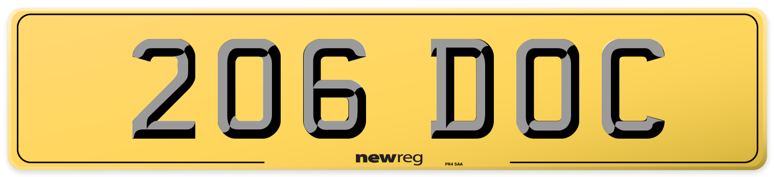 206 DOC Rear Number Plate