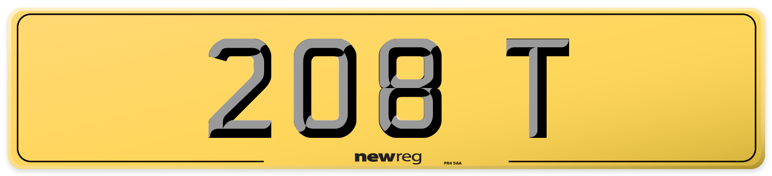 208 T Rear Number Plate