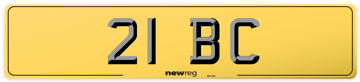 21 BC Rear Number Plate
