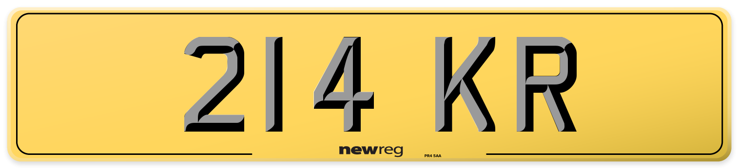 214 KR Rear Number Plate