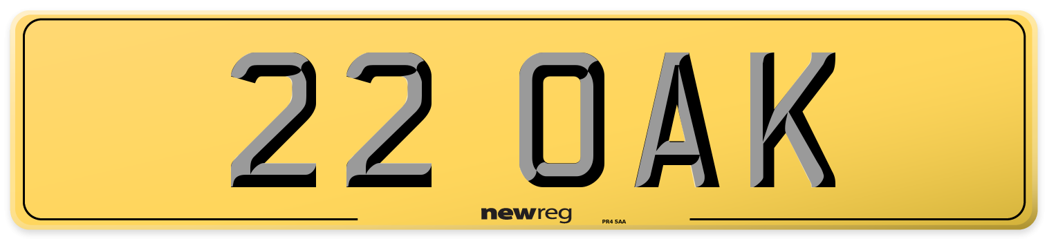 22 OAK Rear Number Plate