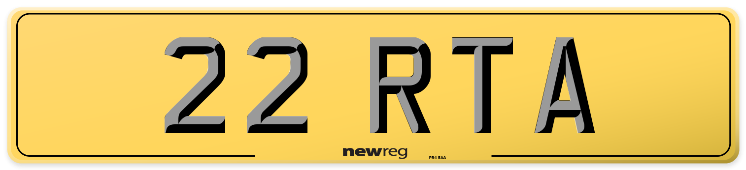 22 RTA Rear Number Plate