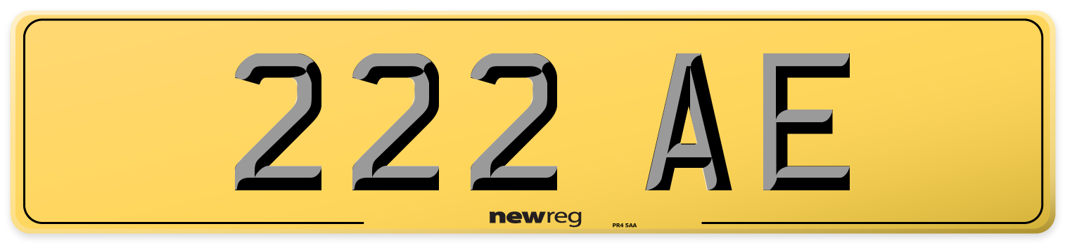 222 AE Rear Number Plate