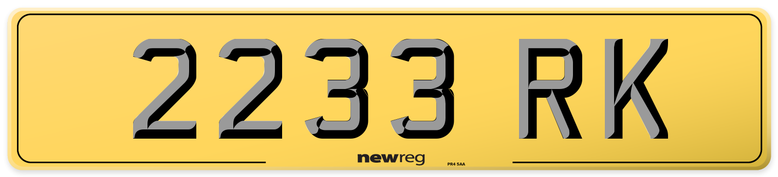 2233 RK Rear Number Plate
